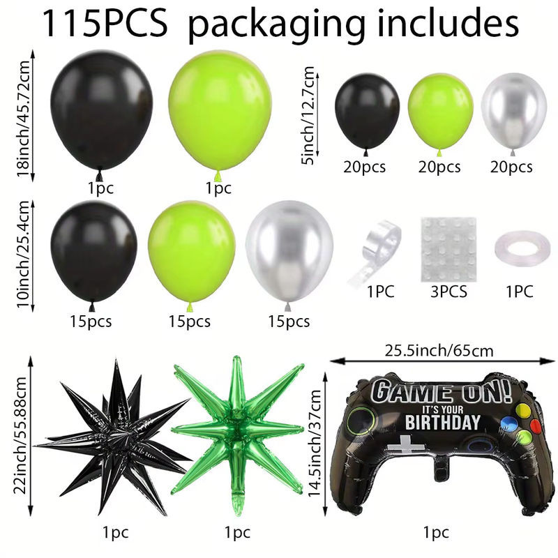 115-teiliges Ballon-Girlanden-Set für Gamer-Geburtstage in Grün und Mehrfarbig zur Party-Dekoration - Bild 1