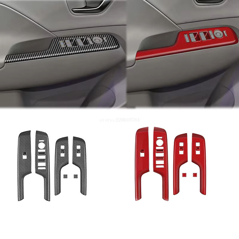 Fensterheber-Schalterabdeckung und Klimaanlagen-Auslassabdeckung für Hyundai Kona 2024 2025 aus ABS und Carbonfaser in Rot/Schwarz - Bild 5