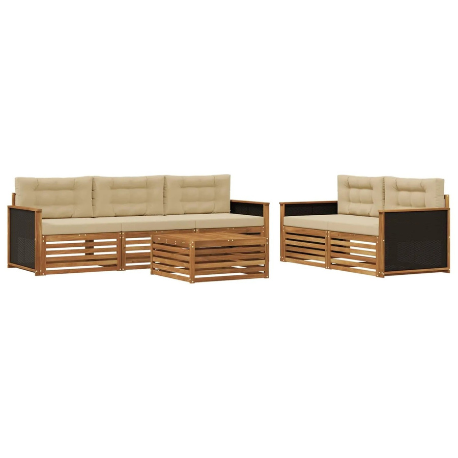 vidaXL Outdoor-Sofagarnitur aus Akazienholz in Natur und Beige mit 6 Teilen und Polsterkissen - Bild 2