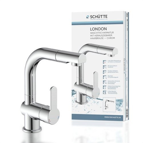 SCHÜTTE Waschtischarmatur London mit herausziehbarer Brause in Chrom und Messing - Bild 1