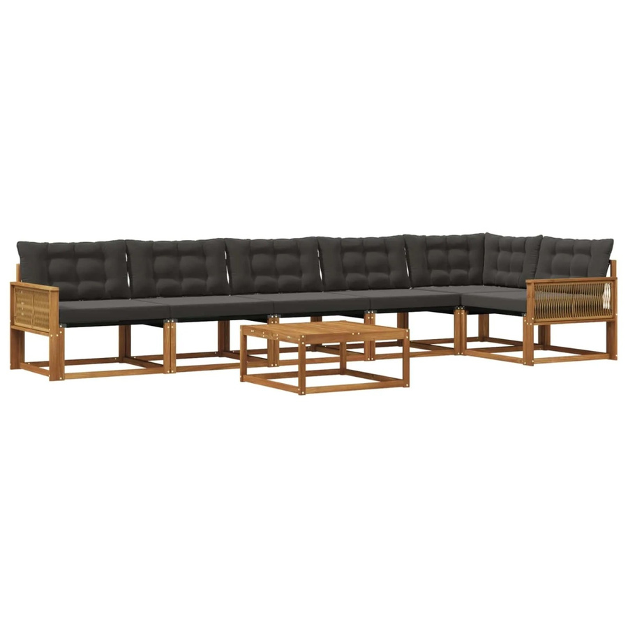 vidaXL Outdoor-Sofagarnitur L-Form aus massivem Akazienholz mit 7 Textilene-Kissen in Natur und Schwarz - Bild 2