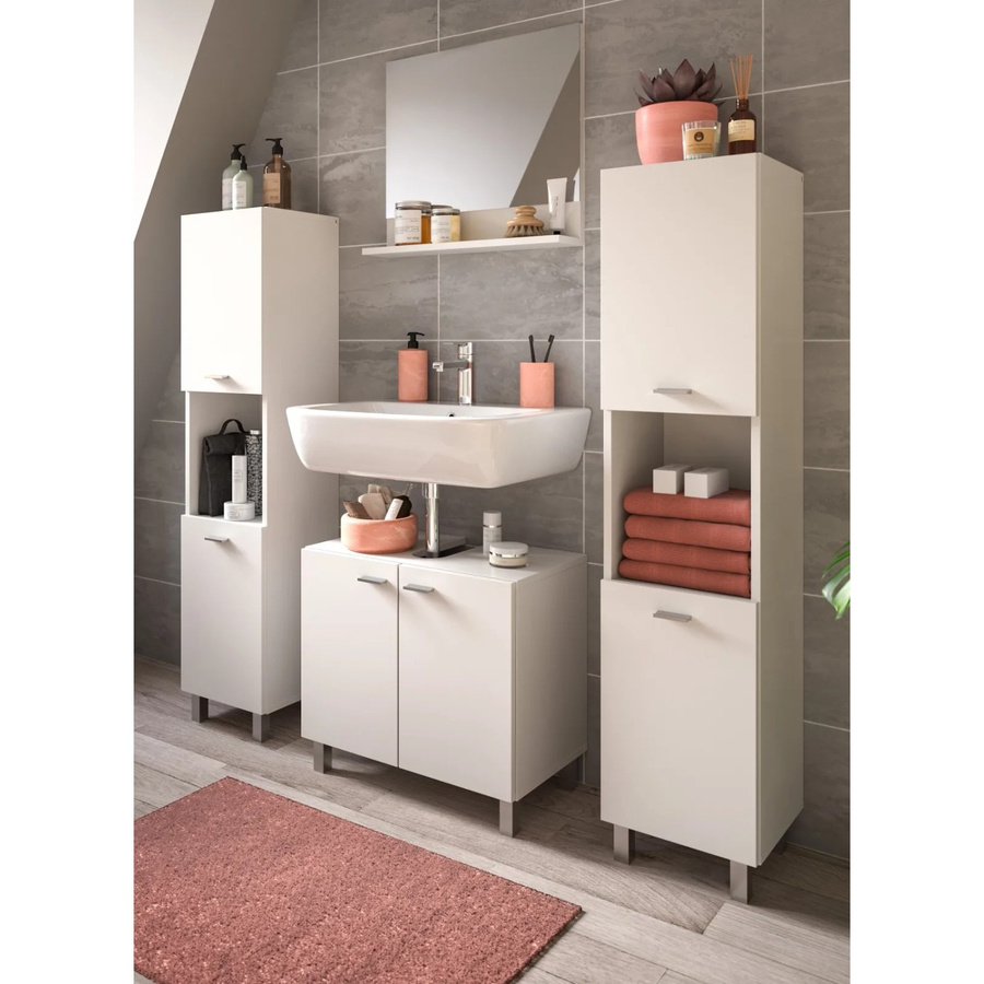 Inn.Furn Badmöbel-Set Lowell 4-teilig Weiß Matt mit Spiegelschrank und Waschtischunterschrank, B: 137 cm - Bild 2