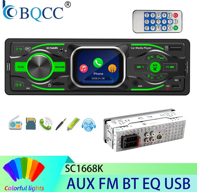 BQCC Autoradio mit 2,2-Zoll-MP3-Touchscreen, Bluetooth 6.0, FM-RDS, AUX, USB und Typ-C in Schwarz - Bild 1