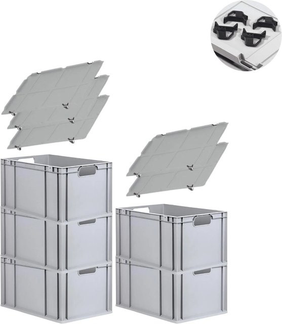 PROREGAL Spar Set Eurobox Nextgen Economy mit Auflagedeckel und Schiebeschnappverschlüssen, Schwarz, H: 32 cm, B: 40 cm, T: 60 cm - Bild 1
