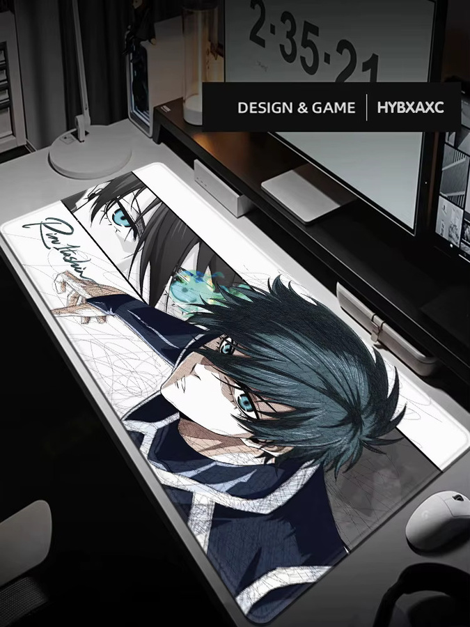 HYBXAXC Anime Blue Lock Mauspad Rin Itoshi, groß, rutschfest, B/T: 120 x 60 cm, multicolor - Bild 2