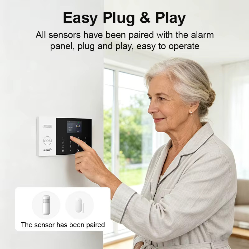 PGST Sicherheits Set Einbruchalarmanlage WiFi 2G GSM 4G mit Tuya Smart Life Kompatibilität, drahtloses vernetztes Überwachungssystem für Haus und Geschäft, Farbe: Weiß - Bild 2