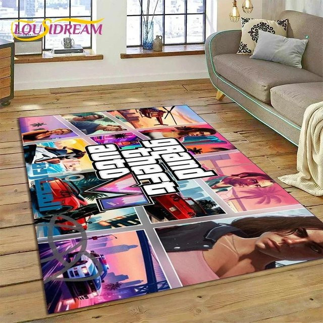 Grand Theft Auto 3D Gamer Teppich BestDream002, Mehrfarbige Bodenmatte aus Polyester für Wohnzimmer und Schlafzimmer, B/T: 90 x 60 cm - Bild 1