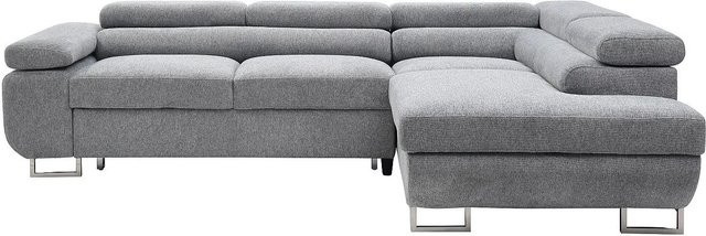Vente-unique Schlafsofa Nurazio in Grau mit L-Form und Schlaffunktion aus Strukturstoff - Bild 1