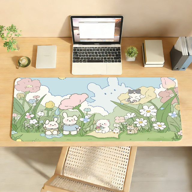 Rutschfestes Anime Mauspad mit rosa Kaninchen Design als Schreibtischunterlage für PC und Laptop in Pink und Multicolour - Bild 1