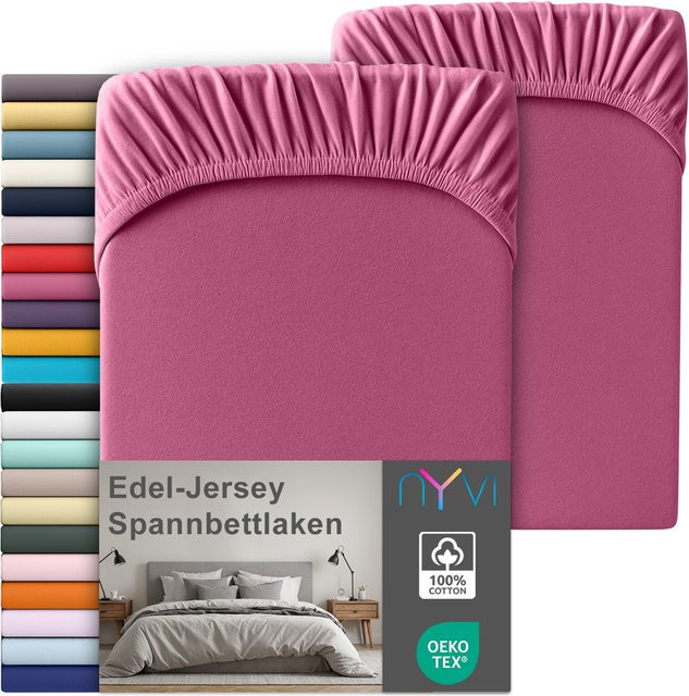 NYVI Edel Jersey Spannbettlaken Deluxe 2er Set aus 100% supergekämmter Baumwolle, Pink, B/T: 90-120 x 200 cm, passend für Matratzen bis 25 cm Steghöhe - Bild 1