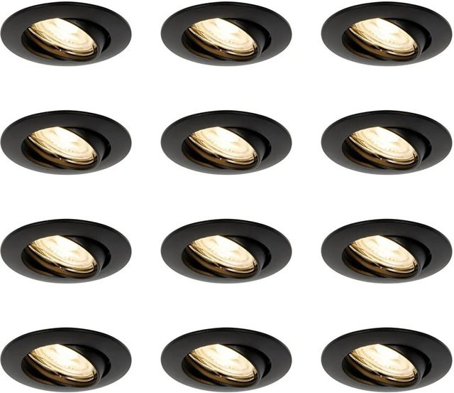 QAZQA Set mit 12 verstellbaren Einbaustrahlern in Schwarz, GU10, modern für Wohnzimmer, Küche oder Flur - Bild 1