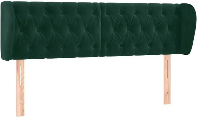 vidaXL Kopfteil mit Ohren in Dunkelgrün aus Samt, B/T/H: 163 x 23 x 78/88 cm - Bild 1