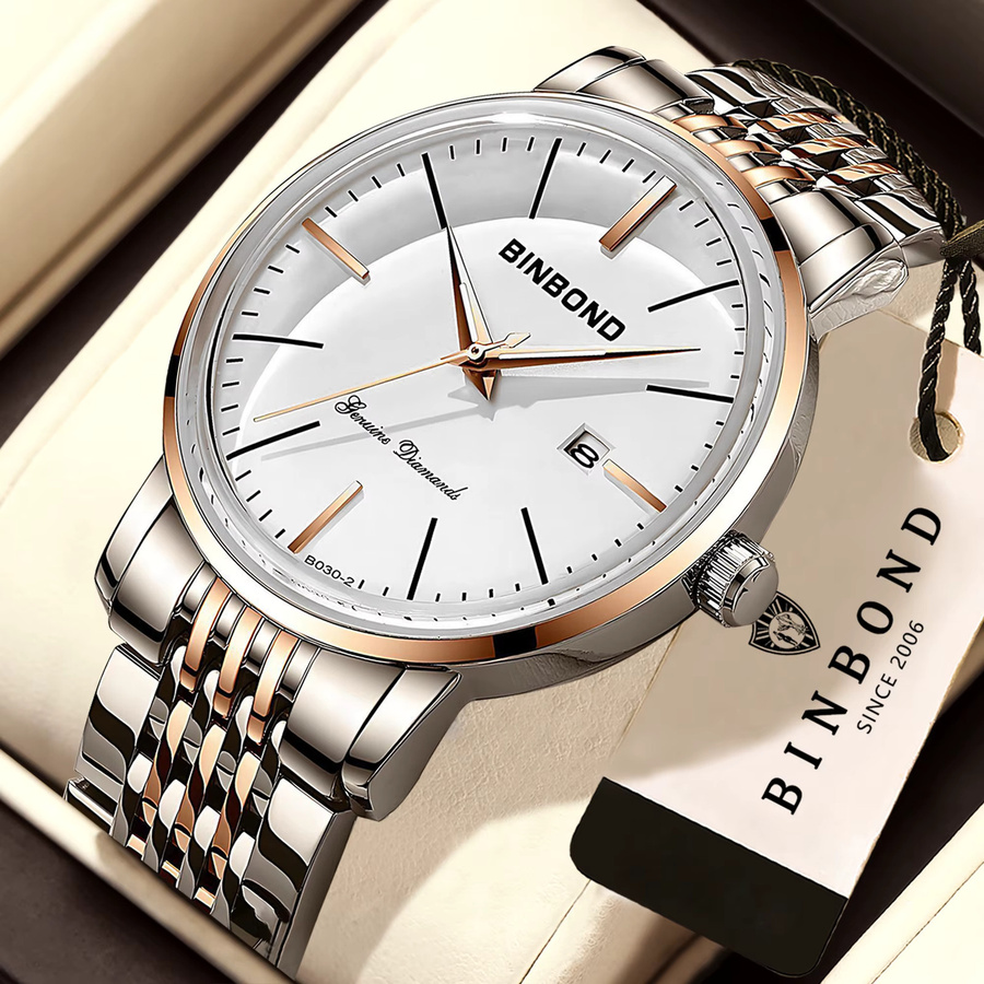 BINBOND Armbanduhr Quarz, Edelstahl, Bicolor, Weiß, Herren - Bild 2