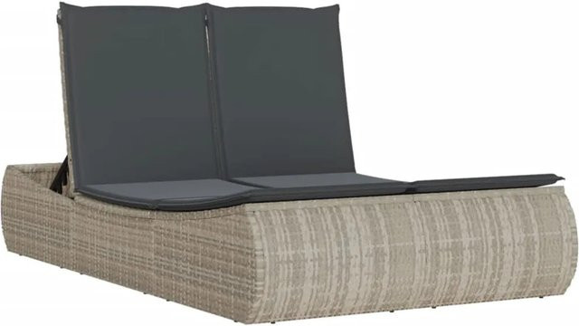 vidaXL Doppel-Sonnenliege aus Polyrattan mit Kissen, Hellgrau, B/T/H: 200 x 110 x 75 cm - Bild 1