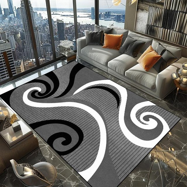 Moderner geometrischer Teppich von JGJG in Grau, waschbar und rutschfest, B/T: 90 x 60 cm - Bild 1