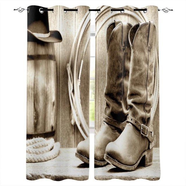 Binchi Outdoor Equipment Western Cowboy Stil Vorhangpaneel aus Polyester in Braun, B: 135 cm, H: 92 cm - Bild 1
