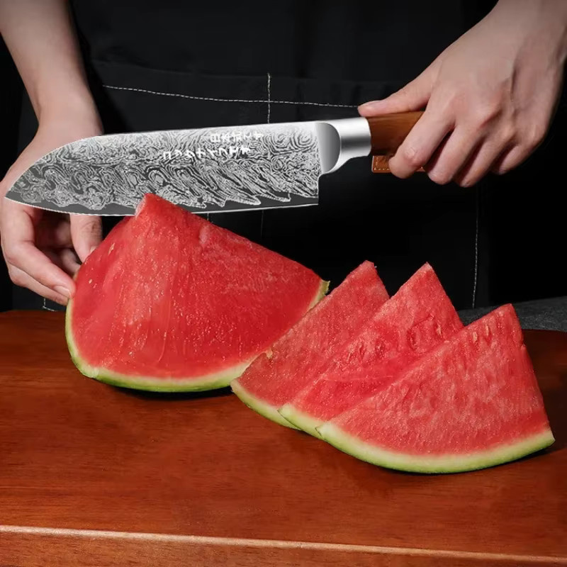 PLYS Obstmesser mit Damaskus-Muster in Silber und Holzgriff für Melonen und Obst - Bild 3