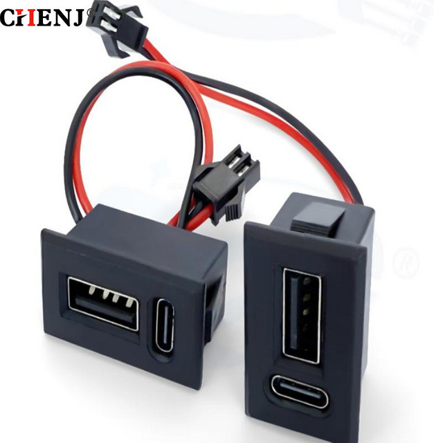 eelhoe USB-C Steckdose mit Doppelschichtiger Ladebuchse für Telefone, Schwarz - Bild 1