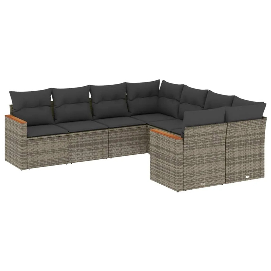 vidaXL 8-tlg Garten-Sofagarnitur in L-Form aus Polyrattan und Akazienholz mit Kissen in Grau - Bild 2