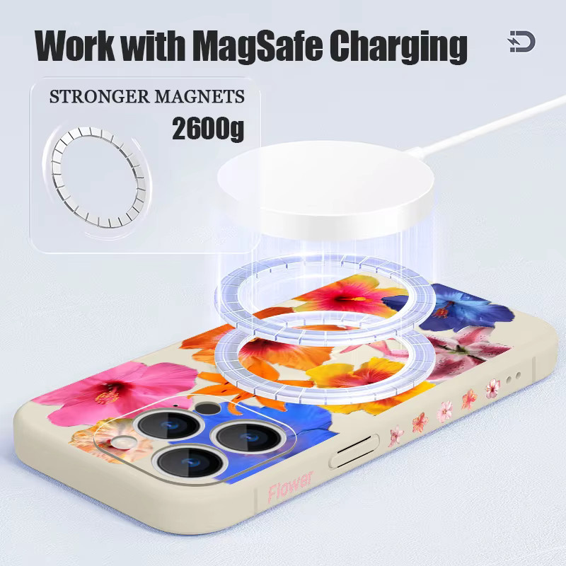 YISHANGOU Magnetische Handyhülle mit buntem Blumenmuster für iPhone 11 bis iPhone 17 Pro Max, Soft TPU Cover in Multicolour und Schwarz - Bild 4
