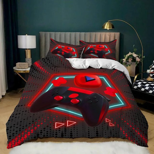 Gaming Bettwäsche Set Your Warm Home mit Gamepad Neon Design in Schwarz, 1 Stück Bettbezug und 2 Stück Kissenbezüge aus Polyester, B/H: 135 x 200 cm - Bild 1