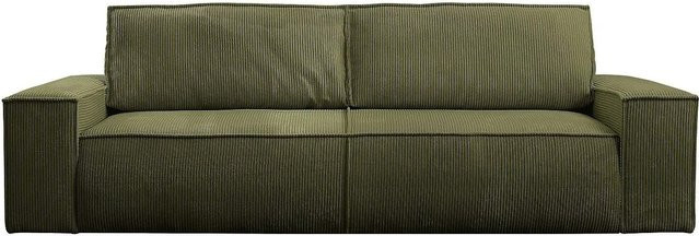 Vente-unique Schlafsofa Amelia in Khaki mit Cord-Bezug, Breite: 257 cm - Bild 1