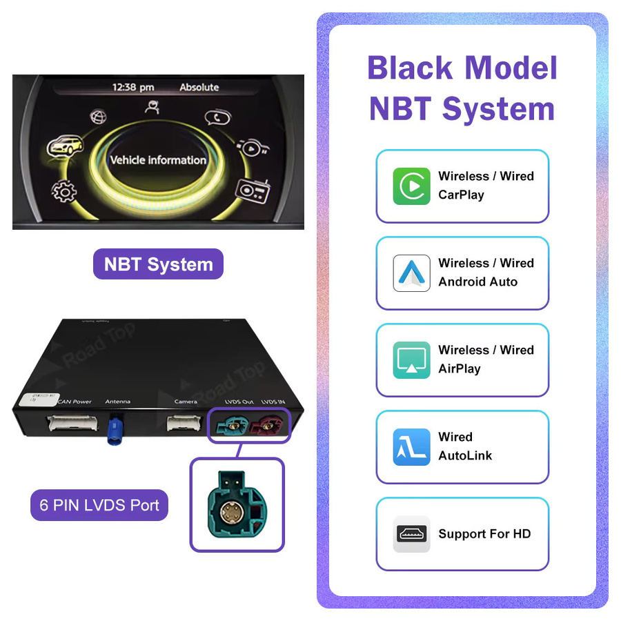 Road Top Drahtloses CarPlay und Android Auto Interface für Mini R55 R56 R57 R58 R59 R60 R61 F54 F55 F56 F57 Clubman Countryman Hardtop John Cooper in Schwarz - Bild 5