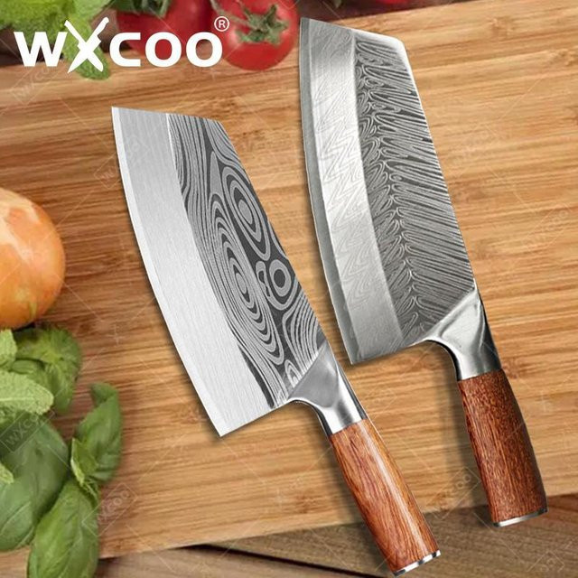 WXCOO Mehrzweck-Kochmesser aus Edelstahl in Silber mit Holzgriff als Fleischbeil und Ausbeinmesser - Bild 1