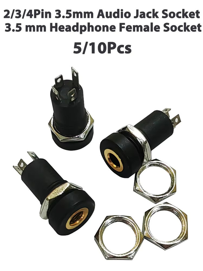 JCD 3,5mm Audio Jack Buchse Stereo Solder Panel Mount Kopfhörer Buchse in Schwarz mit 2/3/4 Pin Optionen und Mutter - Bild 6