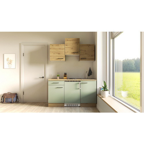 Flex-Well Singleküche Cara in Schilfgrün Matt und Artisan Eiche mit E-Geräten, B/H/T: 150 x 226 x 60 cm - Bild 2