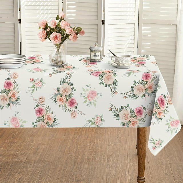 Rechteckige Tischdecke von JMG Household Supplies mit rosa Rosenblüten-Design, B/B: 90 x 140 cm - Bild 1
