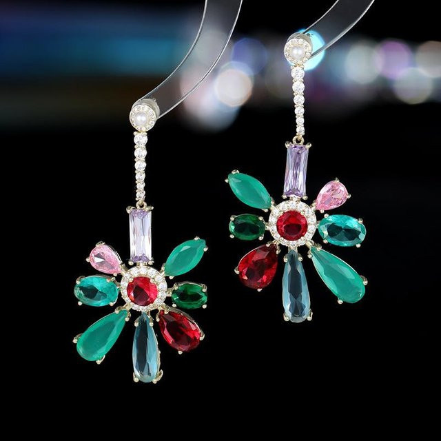 YIRAN Ohrringe, Zirkon, Blumen, blue, Damen - Bild 1