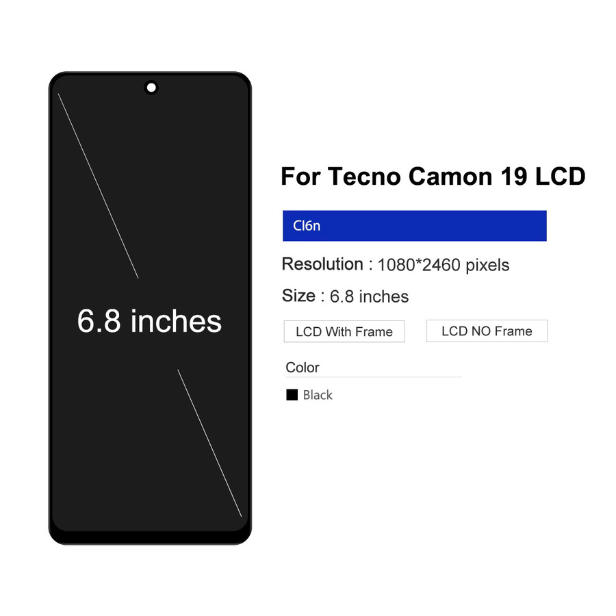 Tecno Camon 19 CI6 LCD-Display mit Touchscreen-Digitizer-Panel-Baugruppe und Rahmen in Schwarz, 6,8 Zoll - Bild 2