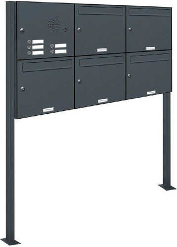 AL Briefkasten-System für 5 Parteien, freistehend, grau, B/H/T: 153,494 x 150,0 x 11,6 cm - Bild 1