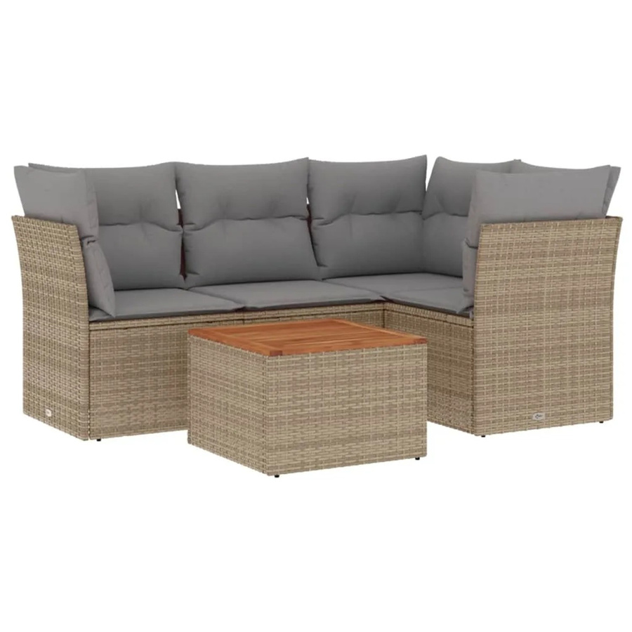 vidaXL 5-tlg. Garten-Sofagarnitur in L-Form aus Poly-Rattan in Beige mit Tisch und Kissen inklusive Stauraum - Bild 2