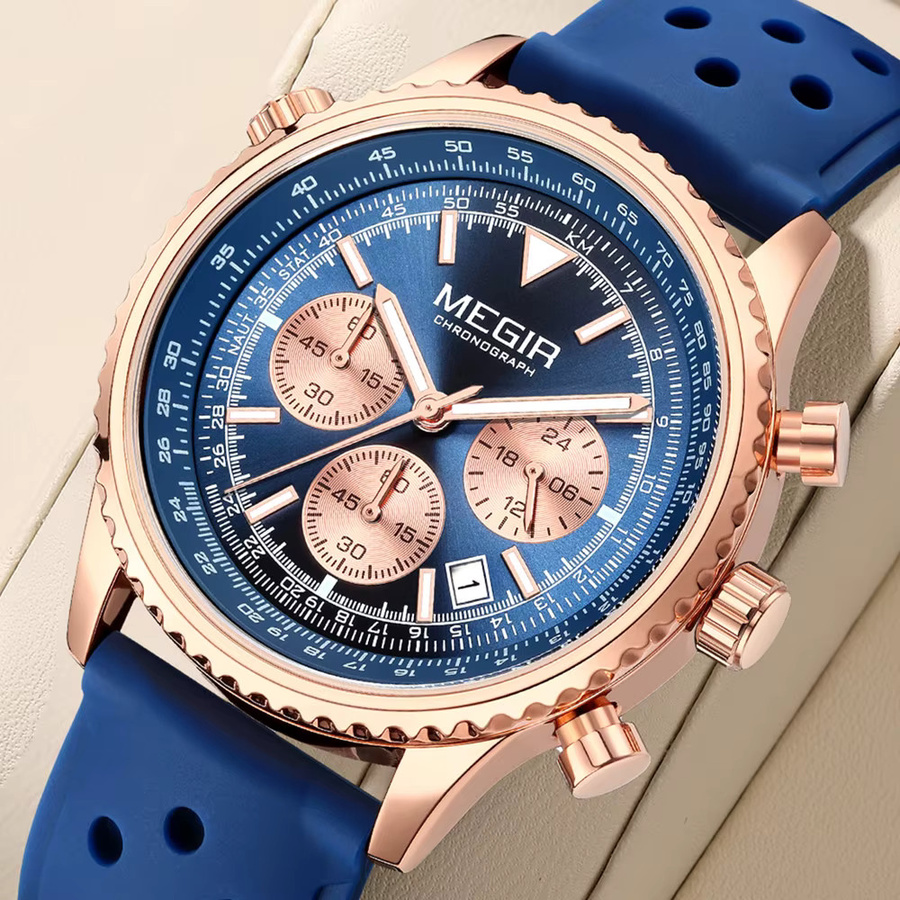 MEGIR Armbanduhr Chronograph, Quarz, Silikon, Schwarz, Herren - Bild 2
