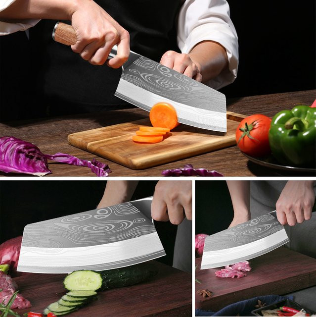 ZENG Damaskus Kochmesser aus Silber mit Holzgriff zum Filetieren von Fleisch, Fisch und Gemüse - Bild 1