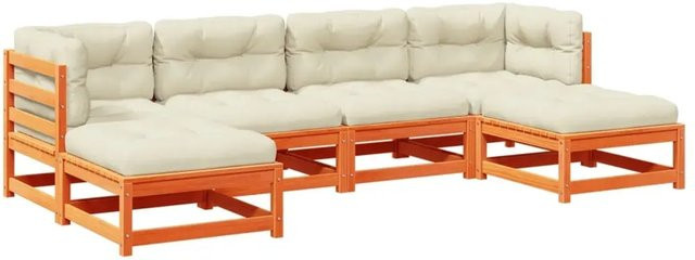 vidaXL 6-teilige Garten-Sofagarnitur aus Kiefernholz in Wachsbraun mit Polstern und Kissen in Beige - Bild 1