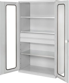 Kappes Großvolumenschrank RasterPlan in Grau RAL 7035 mit Sichtfenstertüren, internen Schubladen, Regalböden und Schloss, B/T/H: 113 x 59 x 195 cm - Bild 1