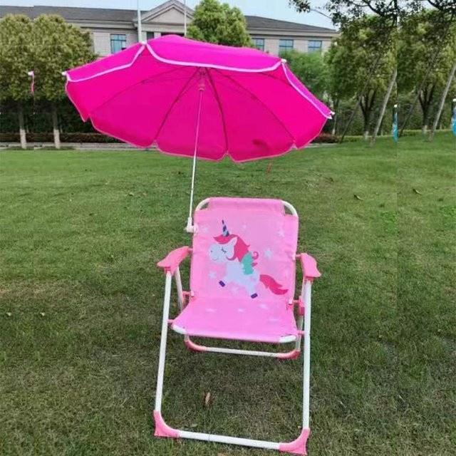 HomeHarmony Kinder Outdoor Klappstuhl mit Sonnenschirm und Armlehnen in Pink - Bild 1