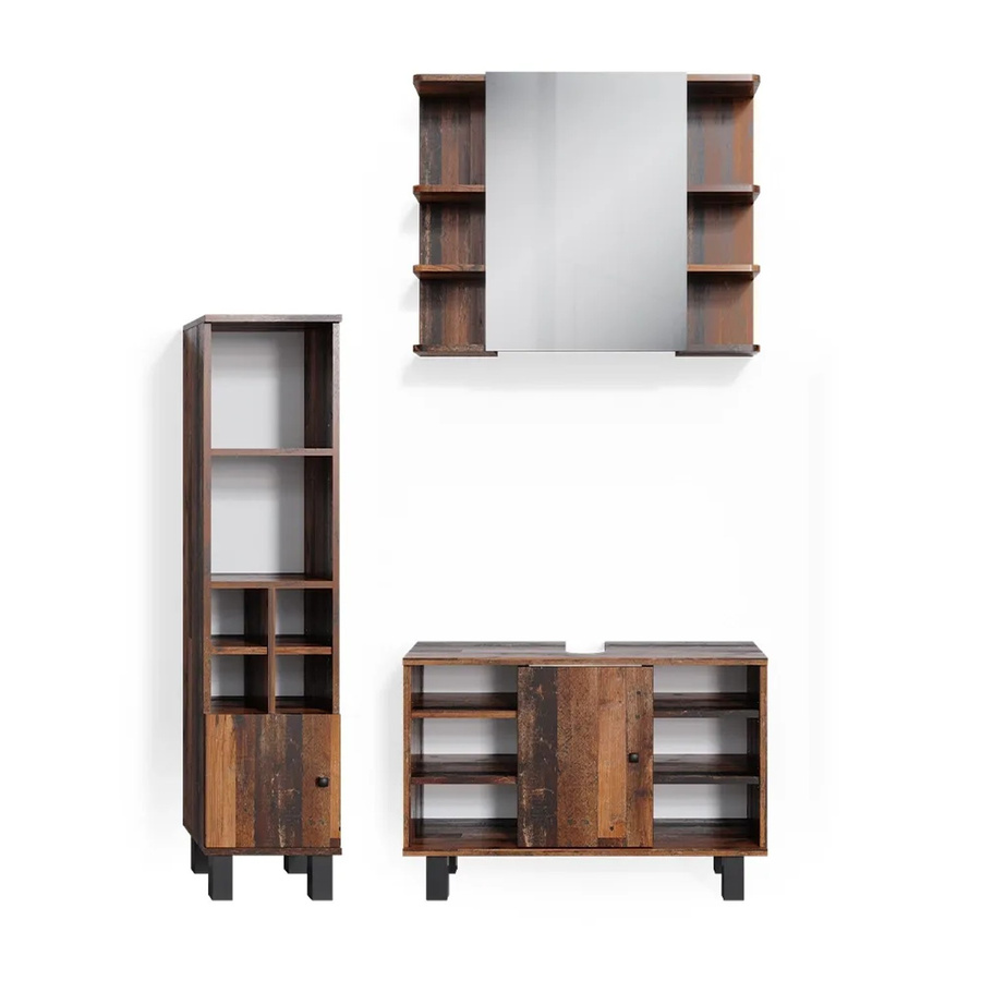 Vicco Badmöbelset Fynn in Antikholz, 3-teilig mit Waschtischunterschrank 80 cm, Spiegelschrank und Midischrank - Bild 3