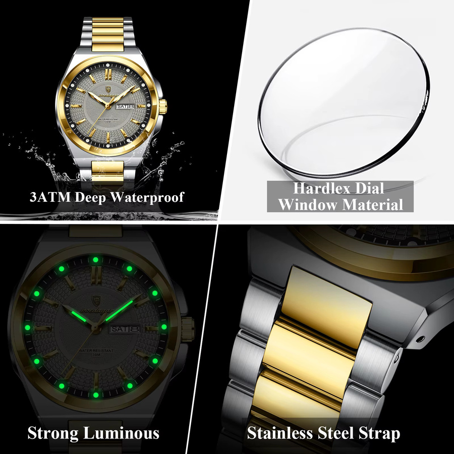 POEDAGAR Armbanduhr Edelstahl, Quarz, Silber, Herren, Datum, Wochentag - Bild 4