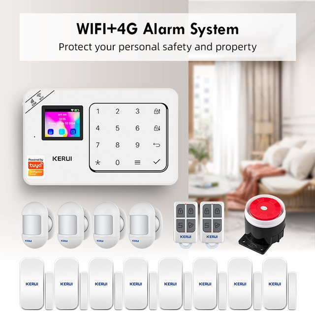KERUI 4G WiFi Smart Home Alarmsystem Tuya App Steuerung mit PIR Bewegungssensor und drahtlosem Einbruchschutz in Weiß - Bild 1