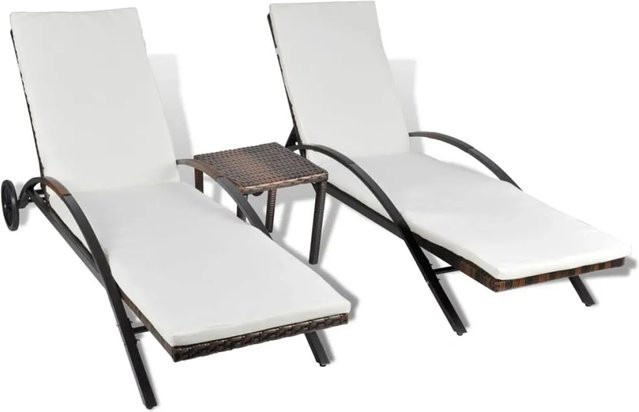 vidaXL Sonnenliegen mit Tisch aus Poly Rattan in Braun mit verstellbarer Kopfstütze und Rollen, B/T/H: 200 x 65 x 39 cm - Bild 1