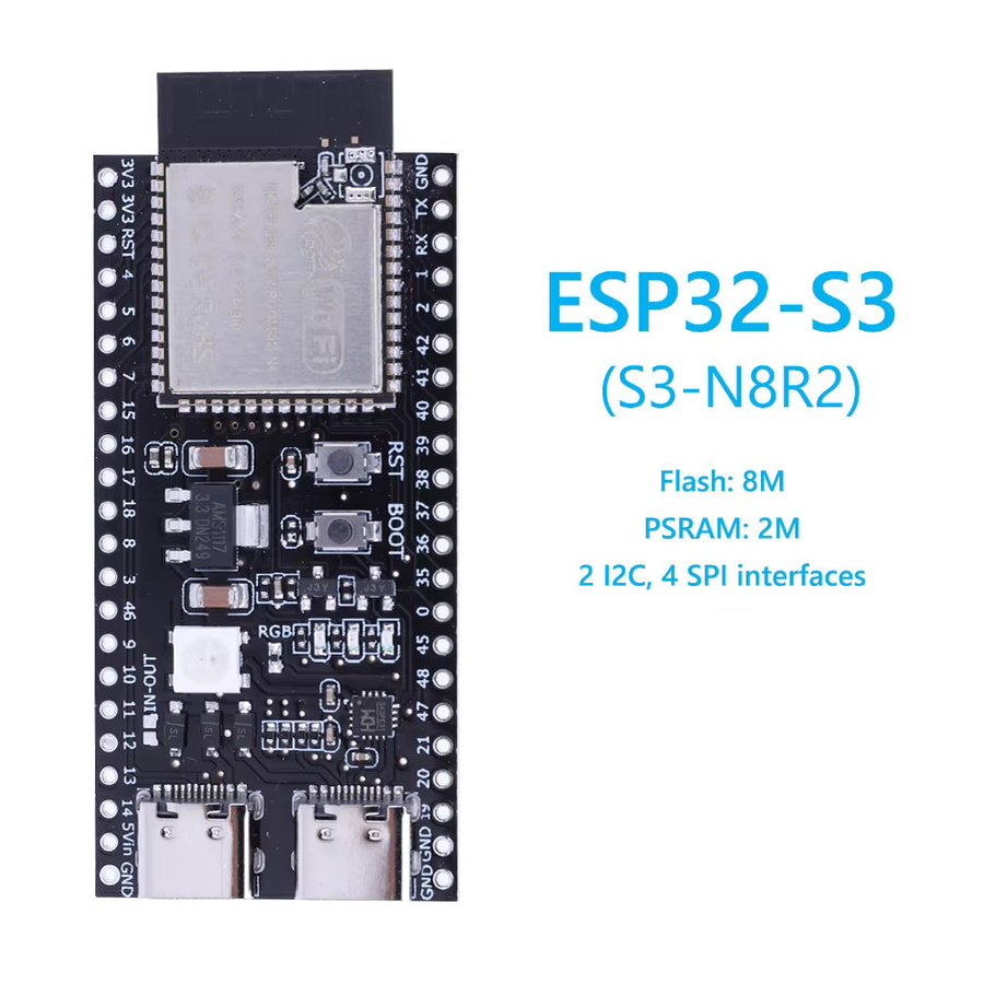 LAIMANEI ESP32-S3 Entwicklungsboard mit 2,4G WLAN und Bluetooth, Dual-Core-Prozessor, Typ-C Anschluss, Schwarz - Bild 4