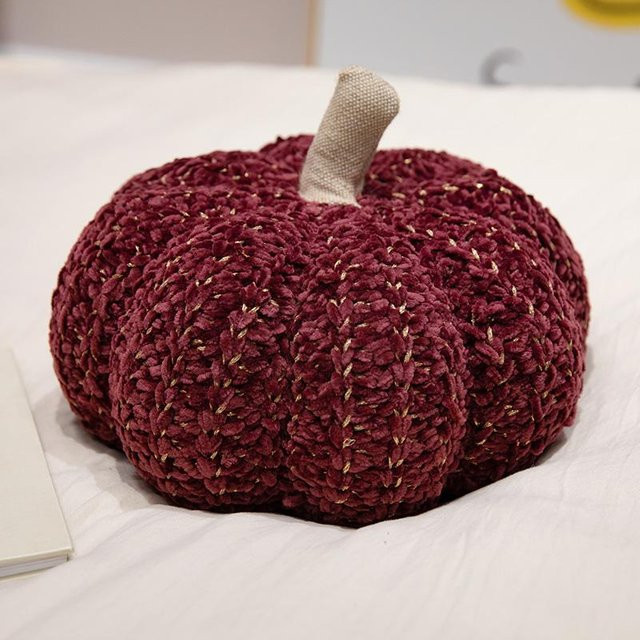 Plüschkissen Kürbis in Rot als Halloween-Dekoration aus Strickwolle, Durchmesser: 30 cm - Bild 1