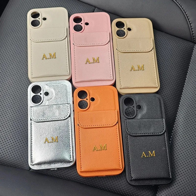 Personalisierte Lederhülle mit Initialen und Kartenfach für iPhone 11 bis iPhone 17 Pro Max Plus, Farbe: Schwarz, Marke: YLUOYI - Bild 1