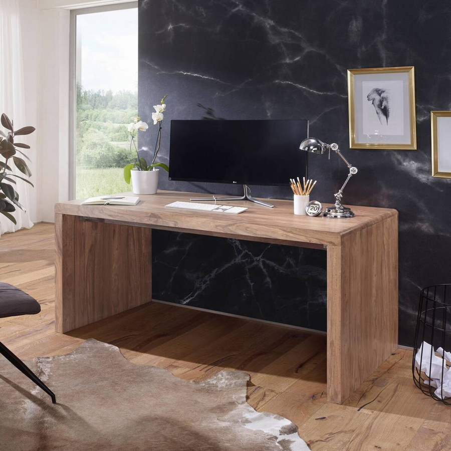 Wohnling Schreibtisch aus Akazie Holz in Braun und Beige B/H/T: 160 x 76 x 80 cm - Bild 3