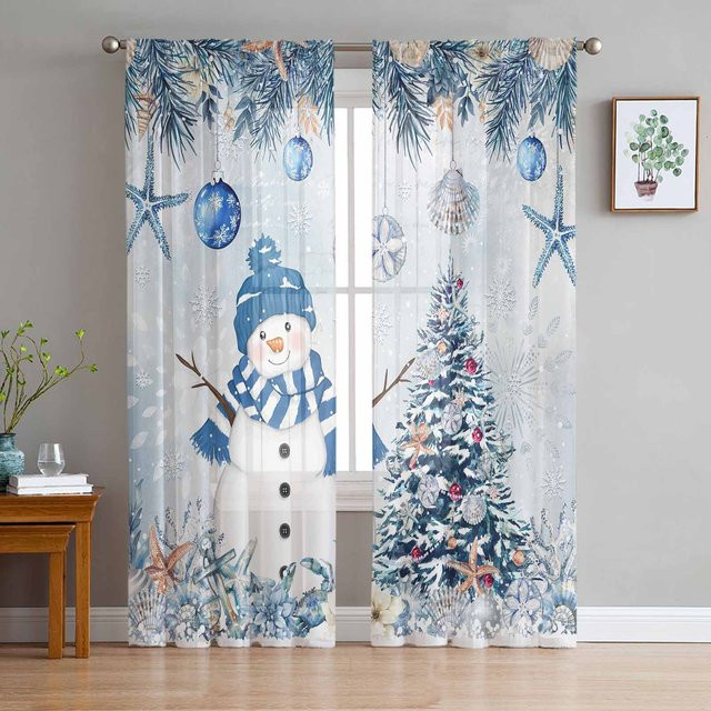 Transparente Tüll-Voile-Vorhänge mit Weihnachtsdesign in Grau, Breite: 135 cm, Höhe: 115 cm - Bild 1