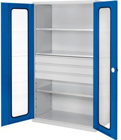 Kappes RasterPlan Großvolumenschrank in Grau mit Sichtfenstertüren, Regalböden, Schubladen und Schloss, H x B x T: 195 x 59 x 59 cm - Bild 1